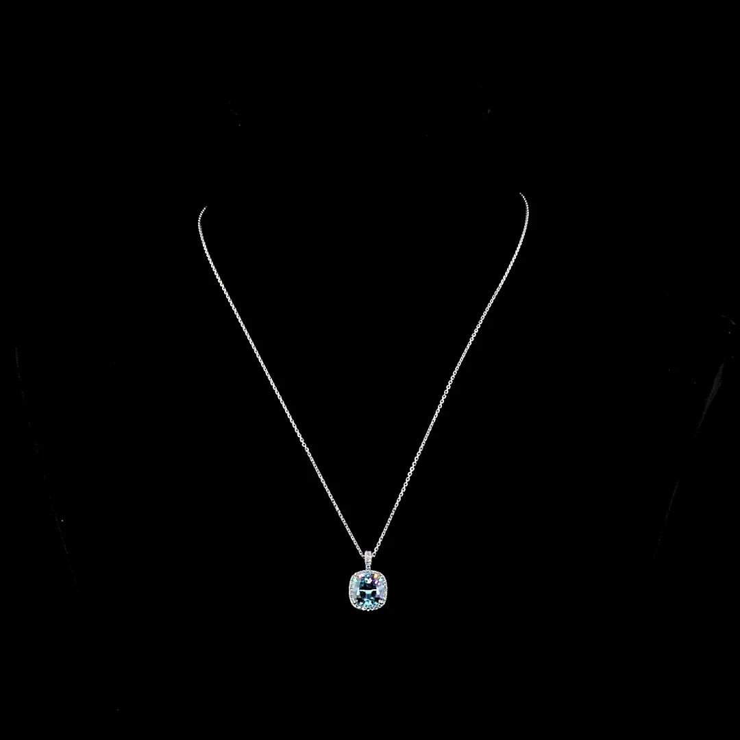 3.46 Cts 14k White Gold Cushion Modified Shape Halo Pendant - Video
