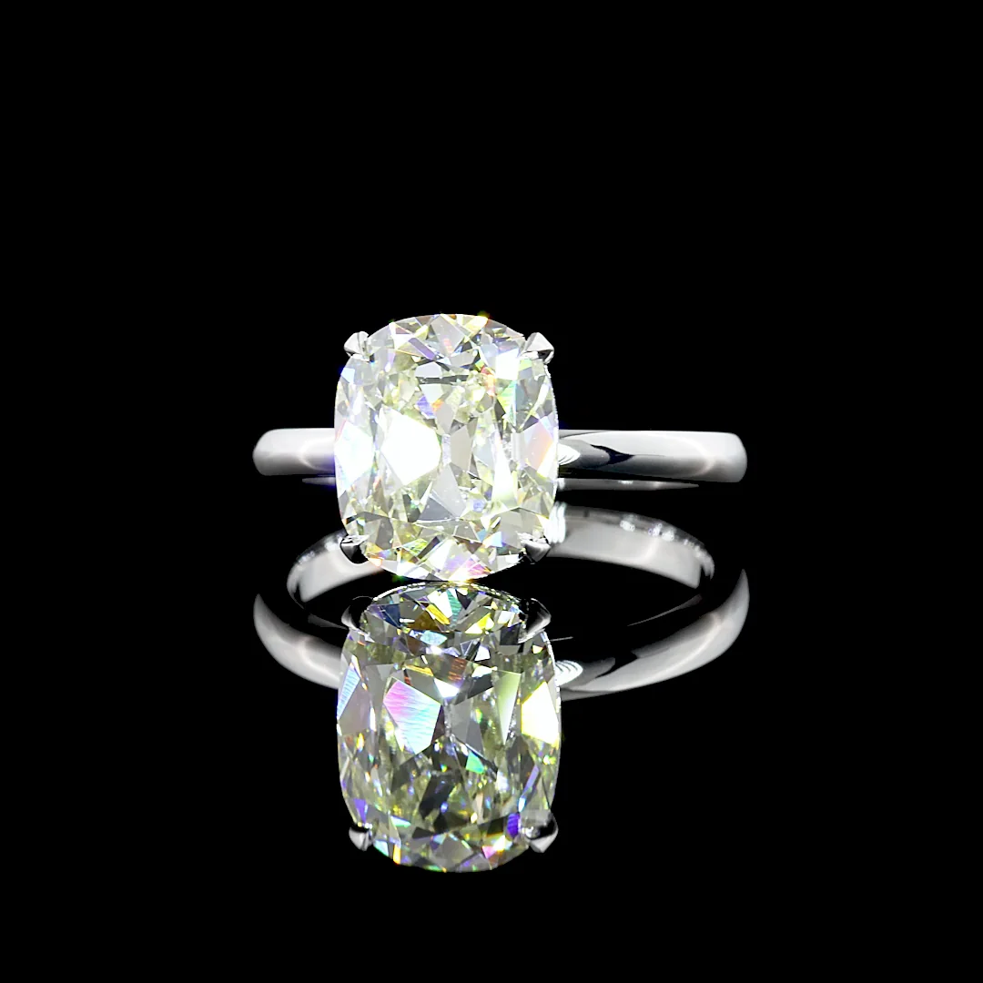 3.12 Cts 14k White Gold Antique Cushion Shape Solitaire Ring - Video