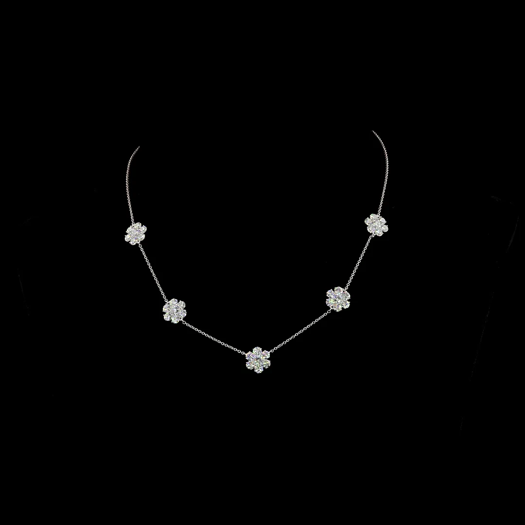 4.88 Cts 14k White Gold Round Shape Station Necklace - Video