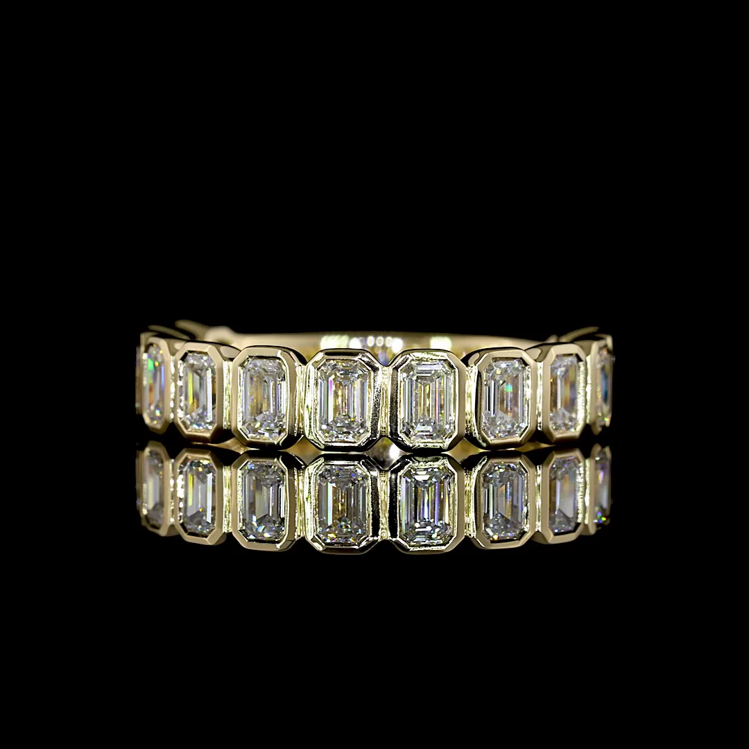 1.3 Cts 14k Yellow Gold Emerald Shape 3/4 Band Eternity Band - Video