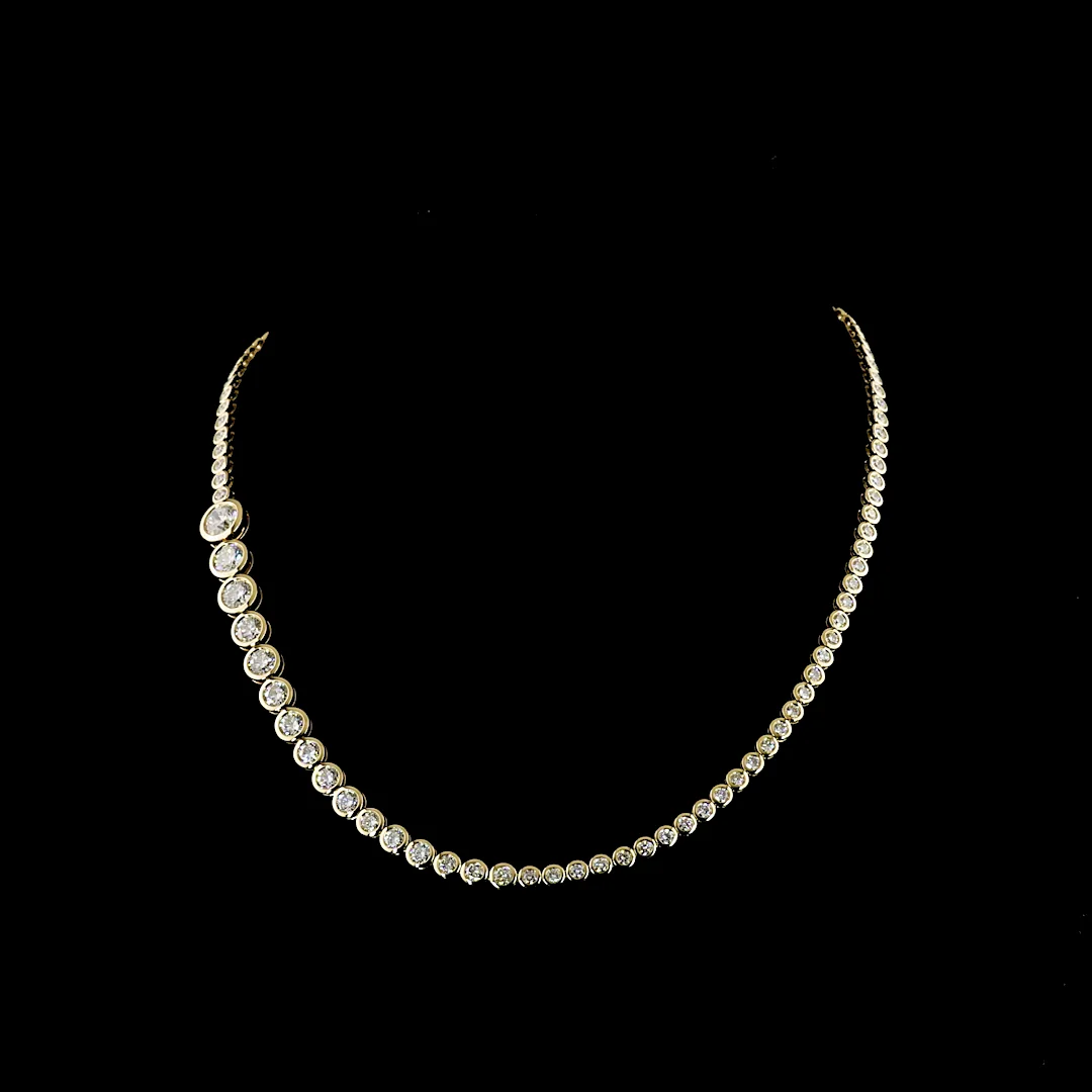 10.06 Cts 14k Yellow Gold Round Shape Riviera Necklace - Video