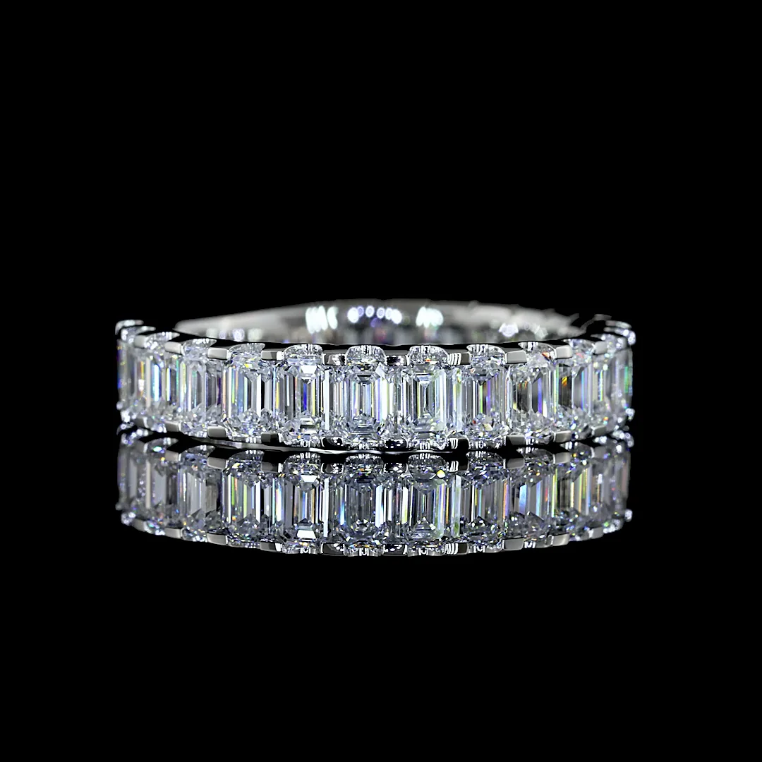 2.12 Cts Platinum Emerald Shape 3/4 Band Eternity Band - Video