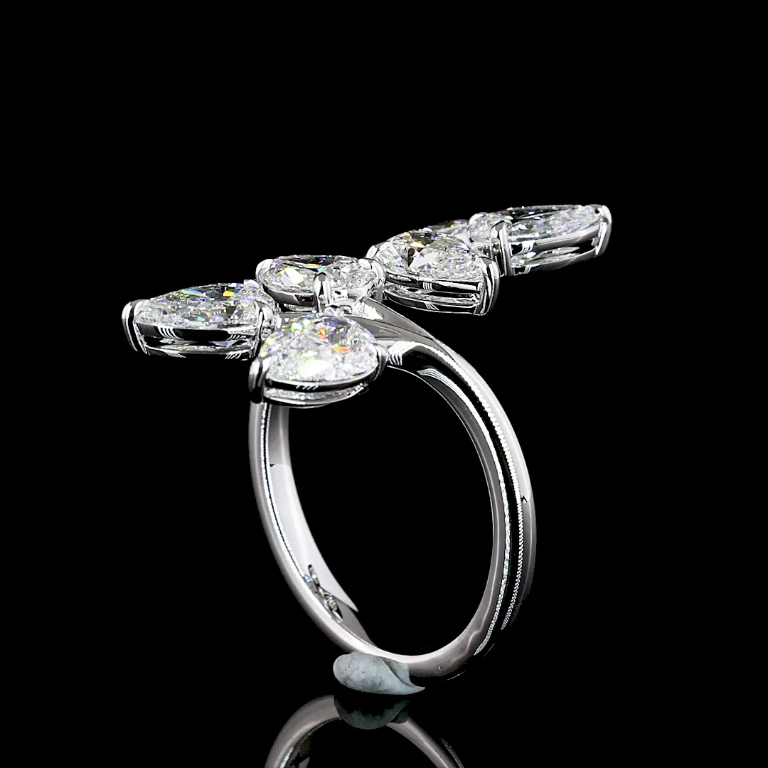 3 Cts 14k White Gold Pear Shape Special Ring - Image 2