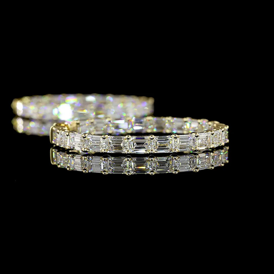 13.45 Cts 14k Yellow Gold Emerald Shape Hoops Earring - Image 4