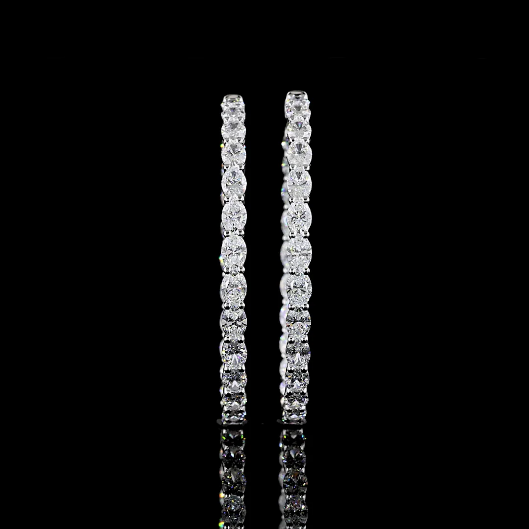 8.79 Cts 14k White Gold Oval Shape Hoops Earring - Video
