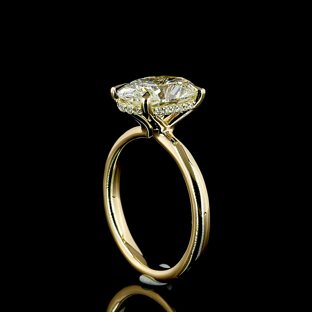 3.09 Cts 14k Yellow Gold Oval Shape Hidden Halo Ring - Image 2