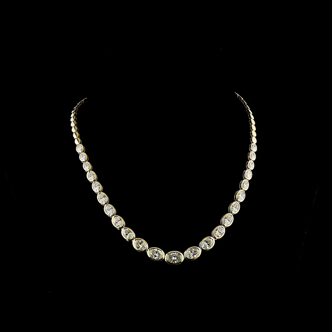 18.28 Cts 14k Yellow Gold Oval Shape Riviera Necklace - Video