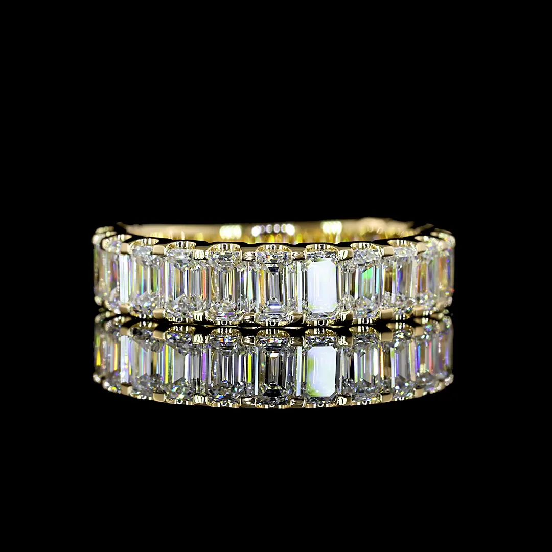 2.54 Cts 14k Yellow Gold Emerald Shape 3/4 Band Eternity Band - Video