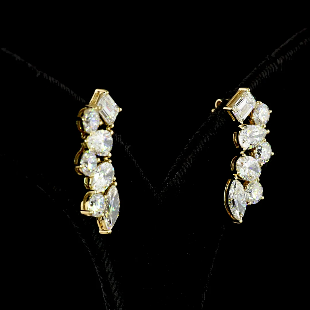 5.88 Cts 14k Yellow Gold Mix Shape Crawler Earring - Video