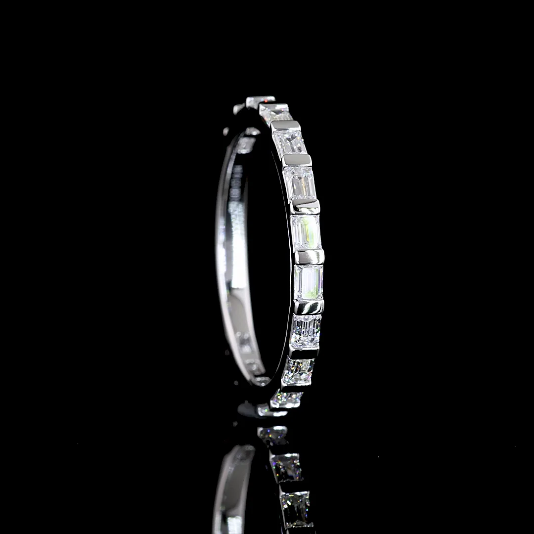0.84 Cts 14k White Gold Emerald Shape 3/4 Band Eternity Band - Image 2