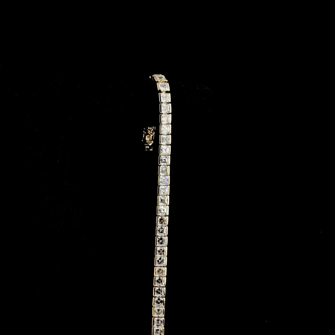 13.42 Cts 14k Yellow Gold Asscher Shape Tennis Bracelet - Image 3