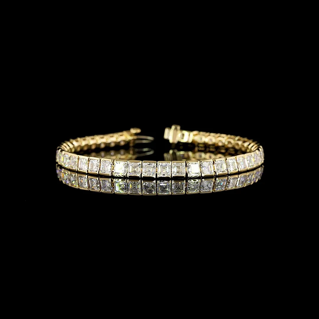 13.42 Cts 14k Yellow Gold Asscher Shape Tennis Bracelet - Video