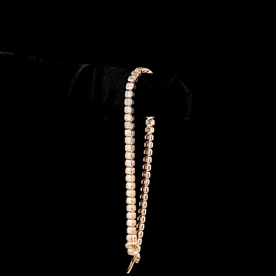 4.09 Cts 14k Rose Gold Emerald Shape Tennis Bracelet - Image 3