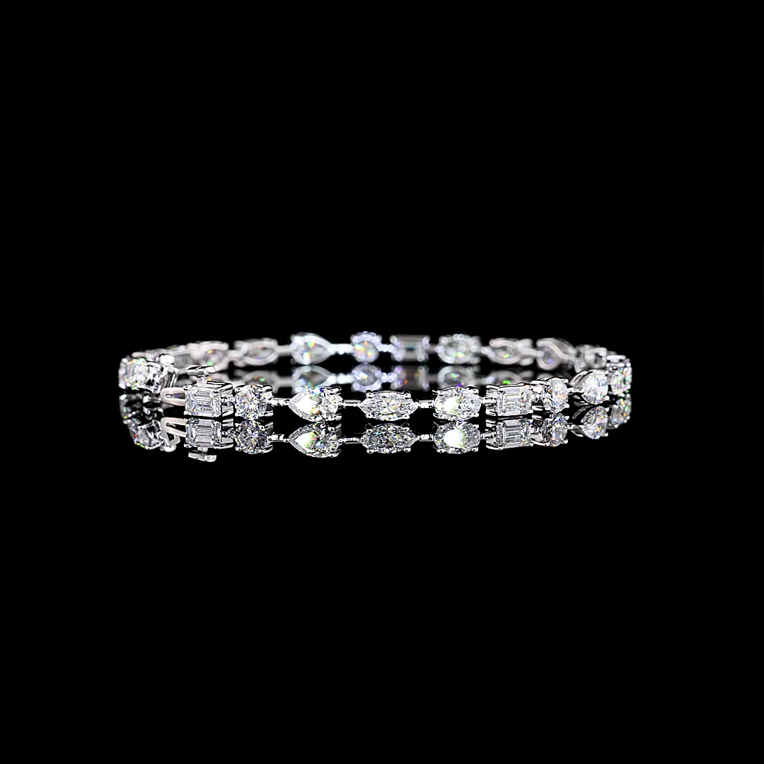 7.3 Cts 14k White Gold Mix Shape Station Bracelet - Video