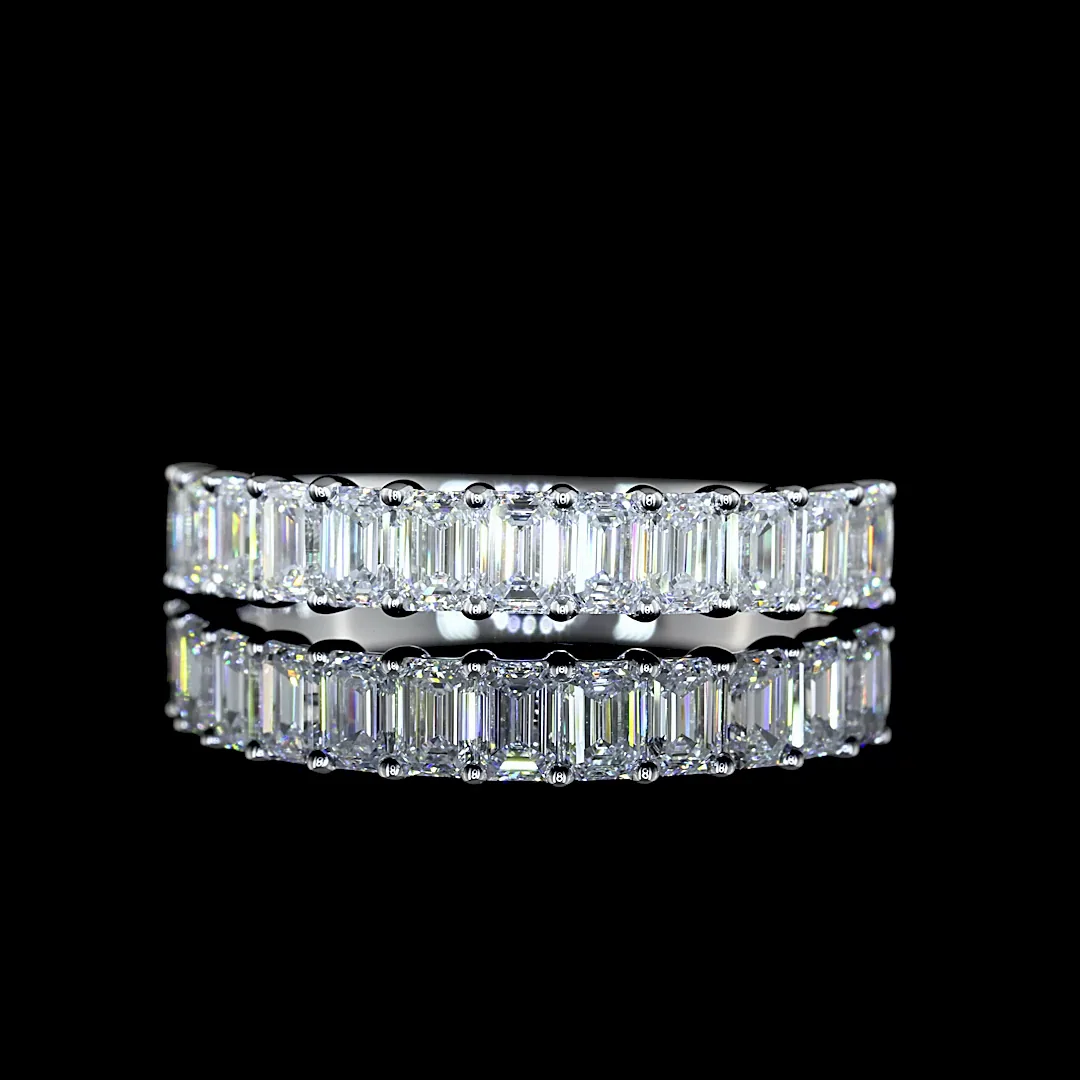 0.98 Cts 14k White Gold Emerald Shape Half Eternity Eternity Band - Video