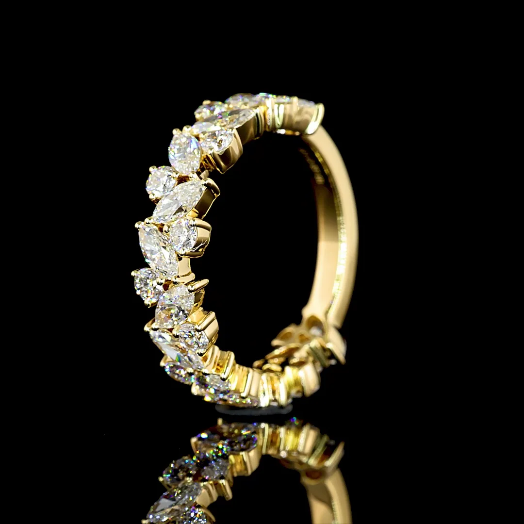 1.27 Cts 18k Yellow Gold Mix Shape 3/4 Band Eternity Band - Image 4