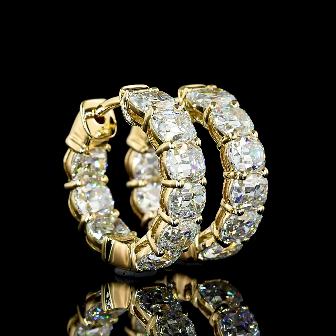 3.88 Cts 14k Yellow Gold Antique Cushion Shape Huggies Earring - Video