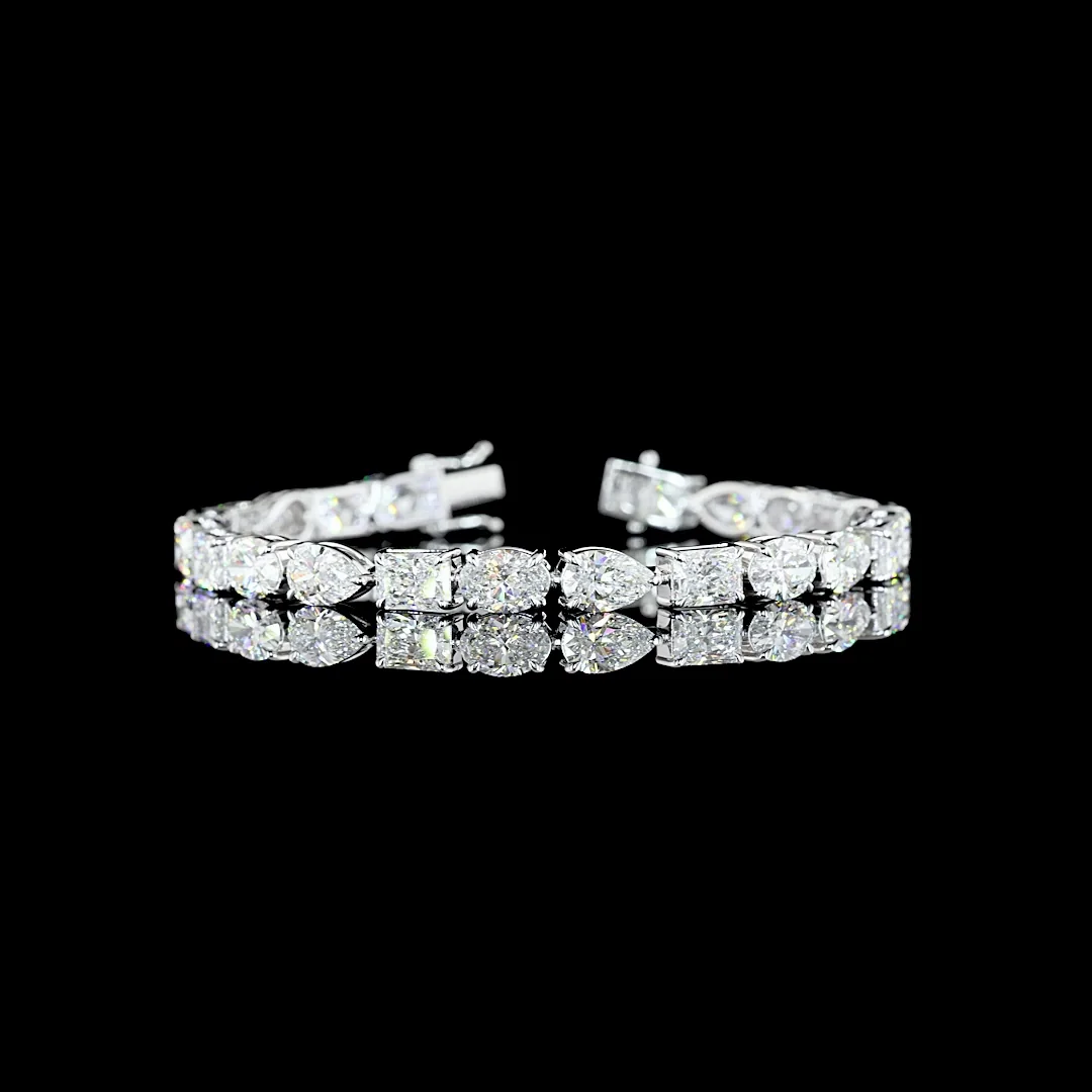 16.66 Cts 14k White Gold Mix Shape Tennis Bracelet - Video