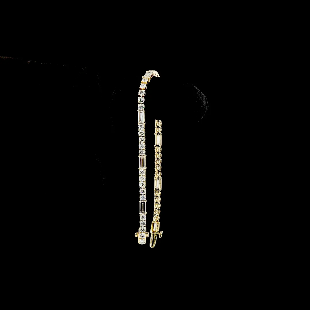 4.43 Cts 14k Yellow Gold Baguette Shape Station Line Tennis Bracelet - Image 3