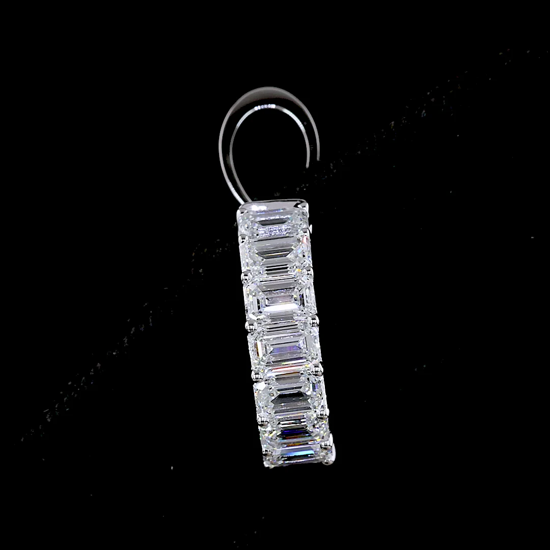 4.62 Cts 14k White Gold Emerald Shape C Hoops Earring - Image 4