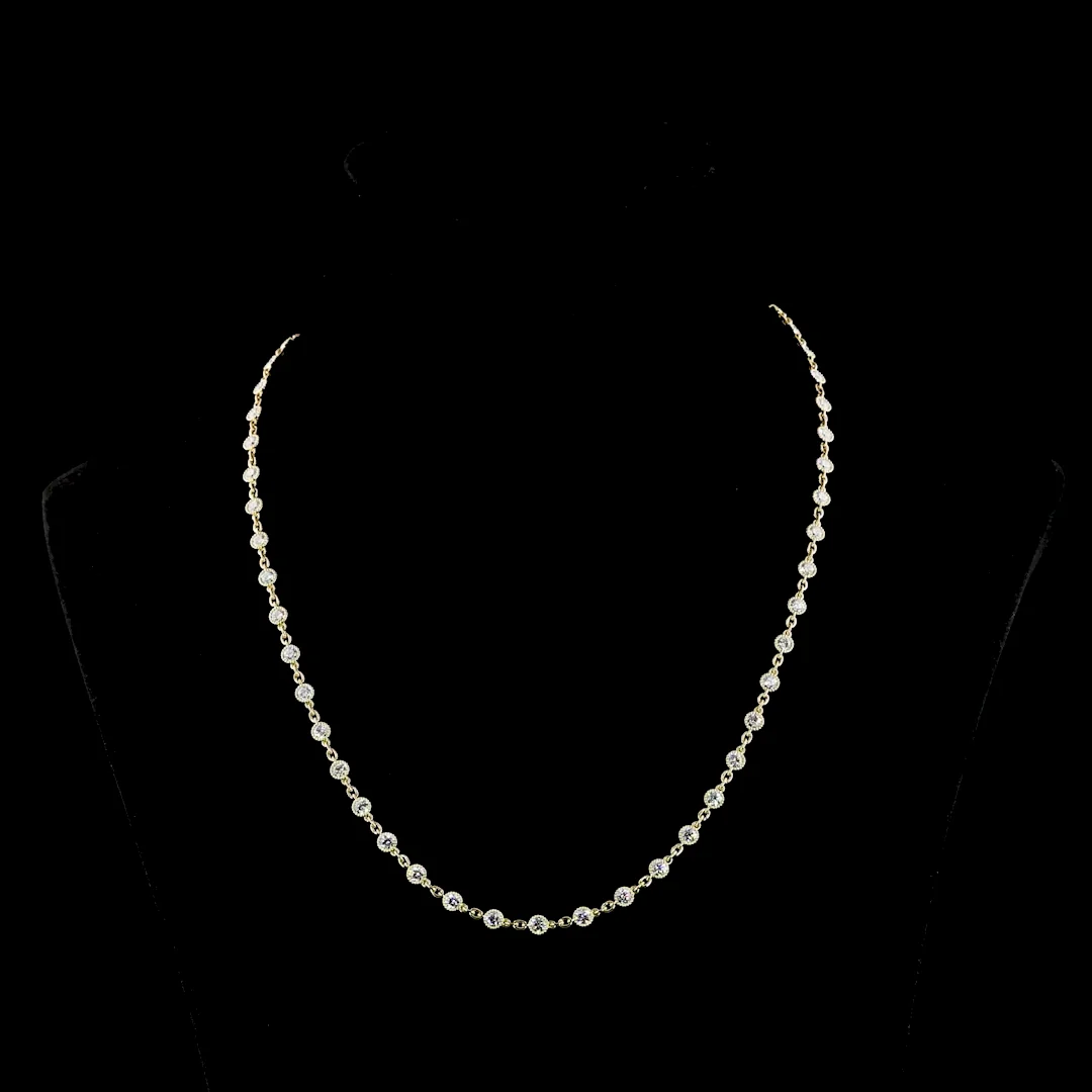4.48 Cts 14k Yellow Gold Round Shape Station Line Tennis Necklace - Video