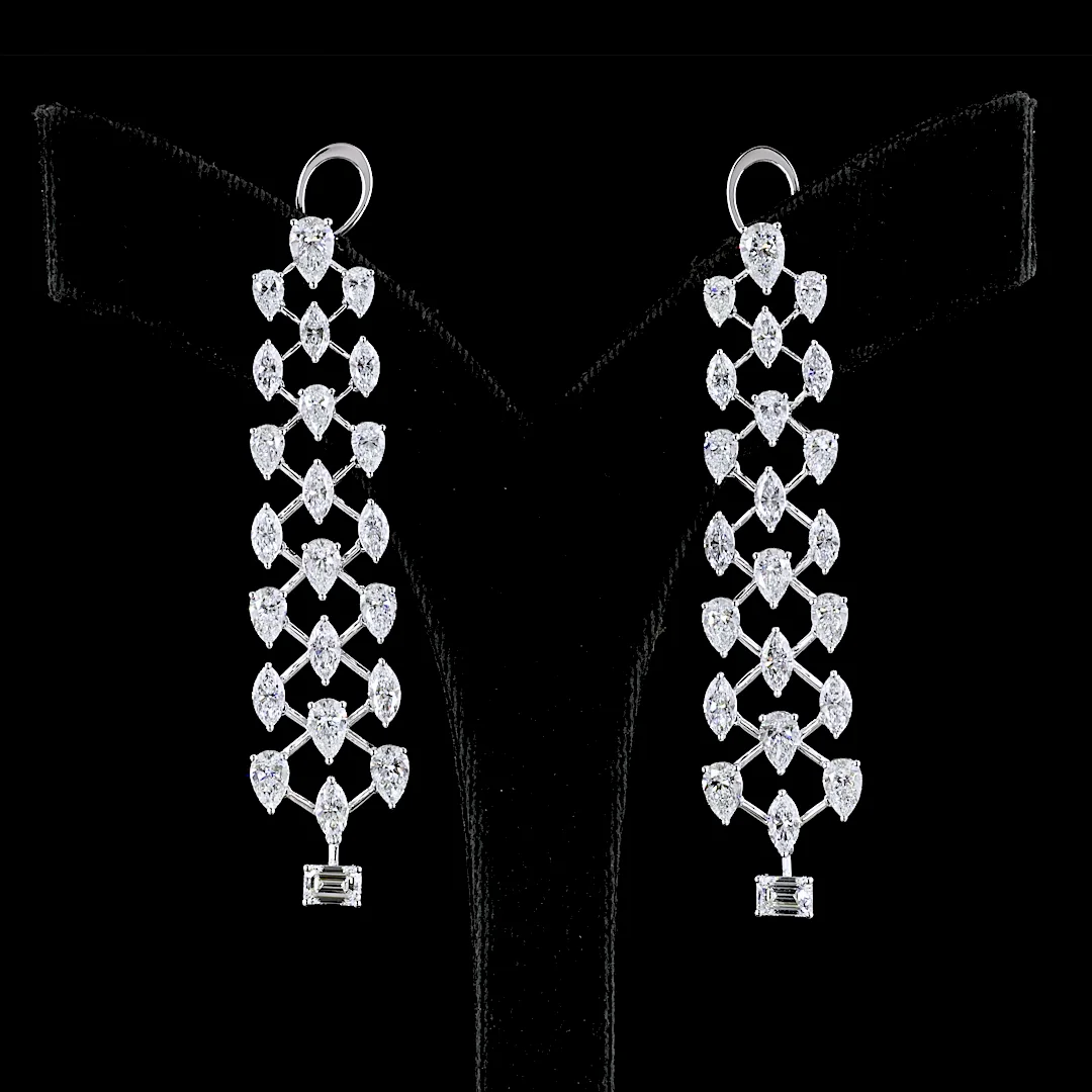 10.03 Cts 14k White Gold Pear Shape Hanging Earring - Video