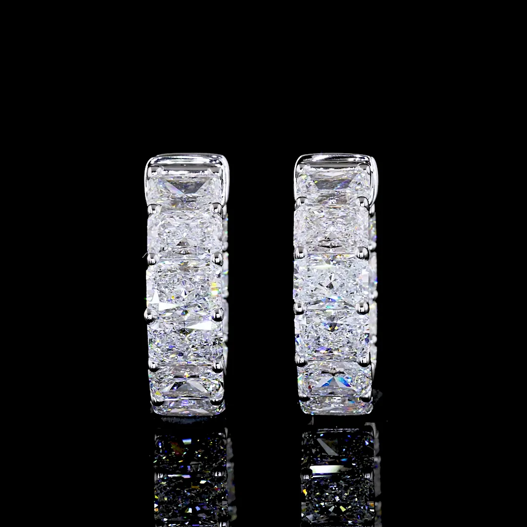2.98 Cts 14k White Gold Radiant Shape Huggies Earring - Image 3