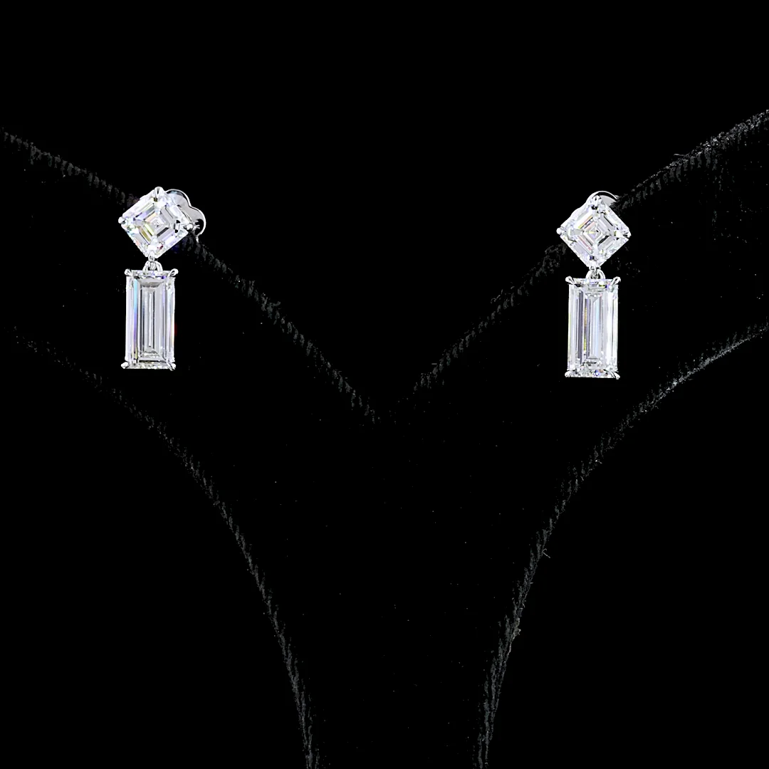 3.51 Cts 14k White Gold Baguette Shape Hanging Earring - Video
