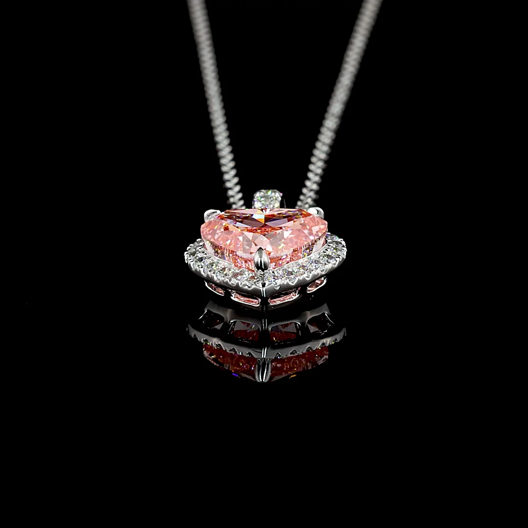 1.58 Cts 14k White Gold Heart Shape Halo Pendant - Image 4