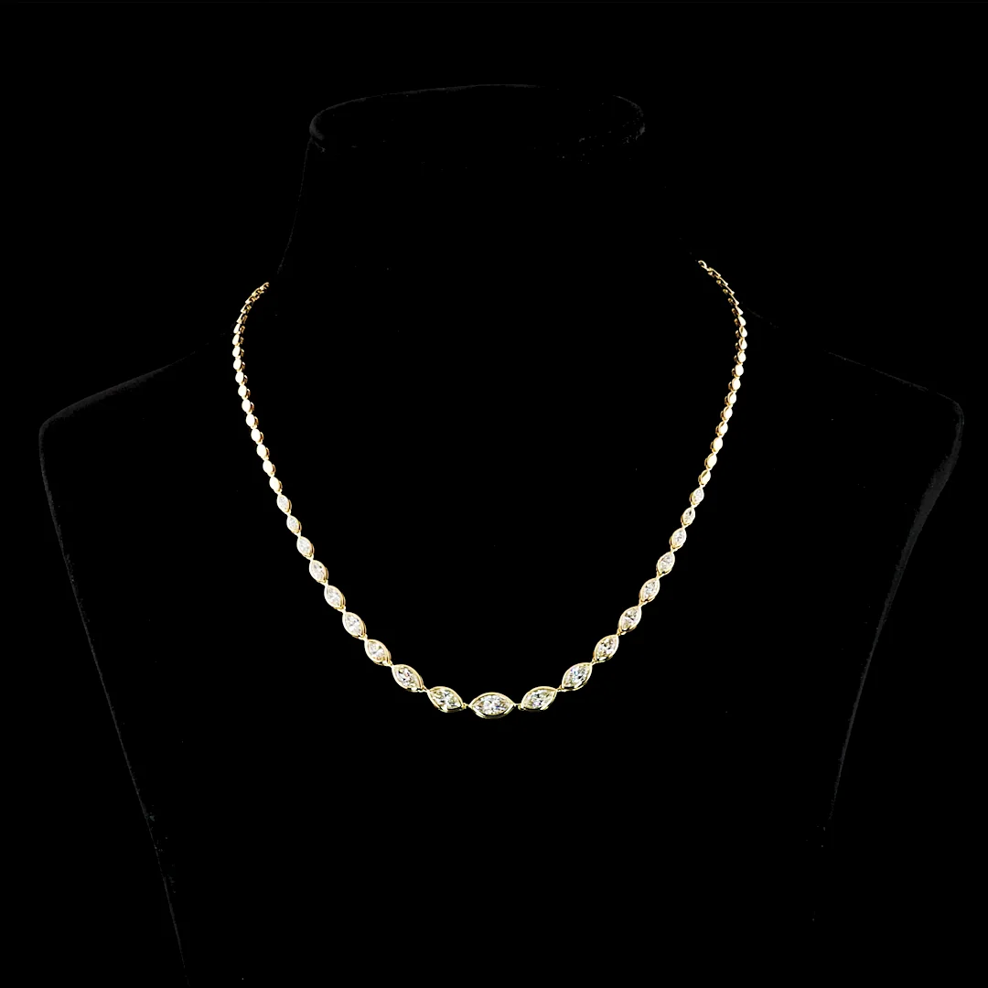 4.06 Cts 14k Yellow Gold Marquise Shape Riviera Necklace - Video