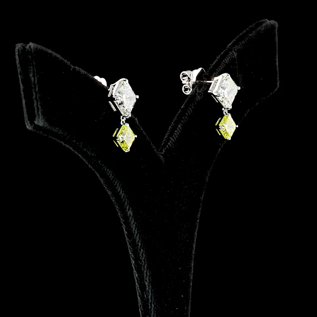 4.95 Cts 14k White Gold Asscher Shape Hanging Earring - Image 3