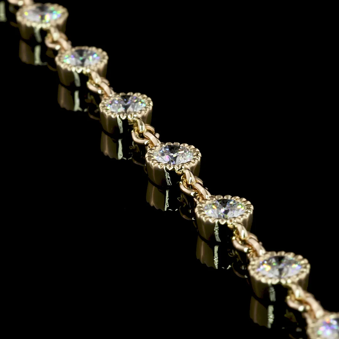 5 Cts 14k Yellow Gold Round Shape Station Line Tennis Necklace - Image 4