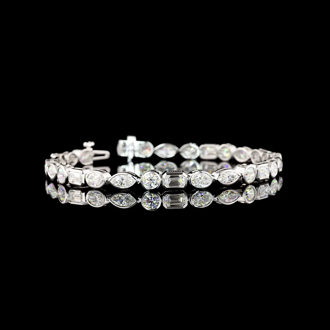 7.93 Cts 14k White Gold Mix Shape Tennis Bracelet - Video