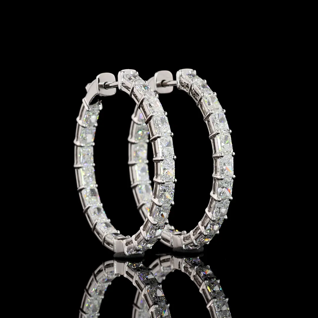 3.95 Cts 14k White Gold Radiant Shape Hoops Earring - Video