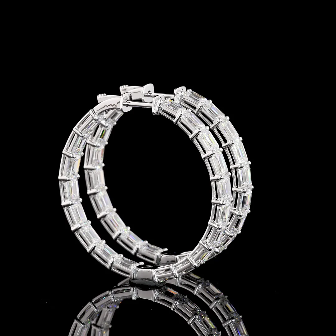 9.23 Cts 14k White Gold Emerald Shape Hoops Earring - Video