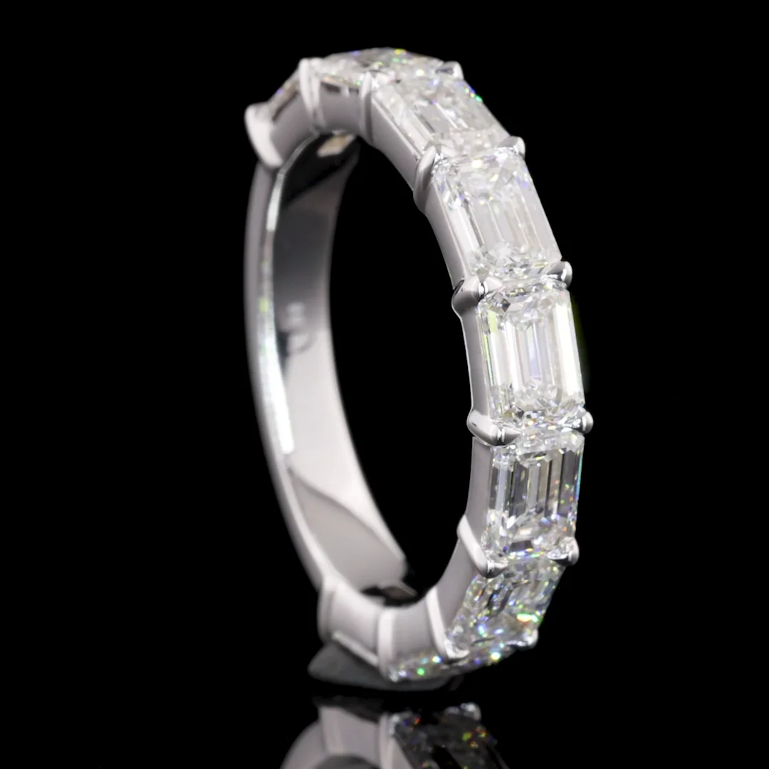 2.89 Cts 14k White Gold Emerald Shape 3/4 Band Eternity Band - Image 3