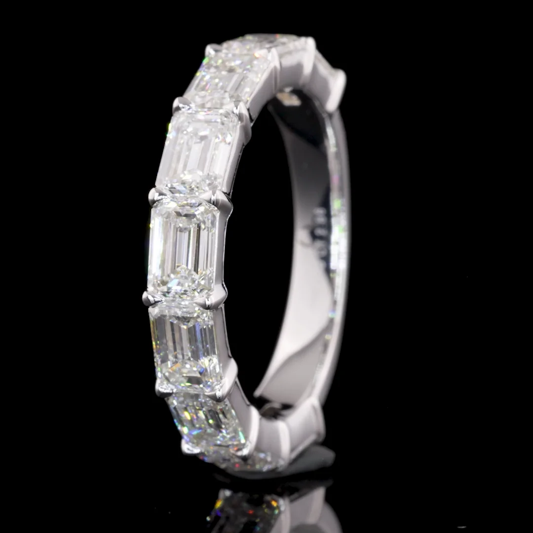 2.89 Cts 14k White Gold Emerald Shape 3/4 Band Eternity Band - Image 4