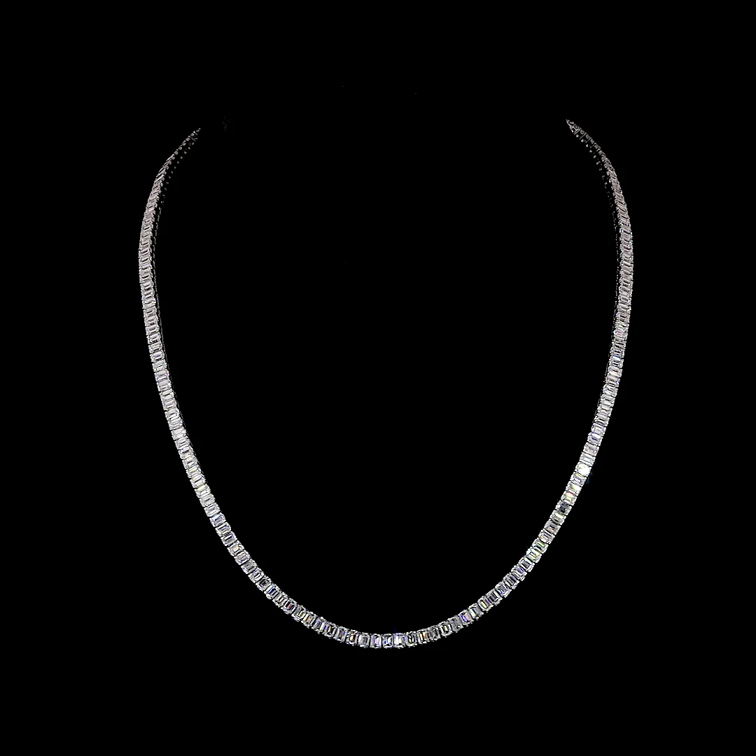 15.85 Cts 14k White Gold Emerald Shape Tennis Necklace - Video