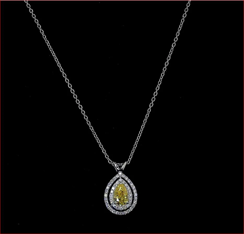 1.22 Cts 14k White Gold Pear Shape Double Halo Pendant - Video