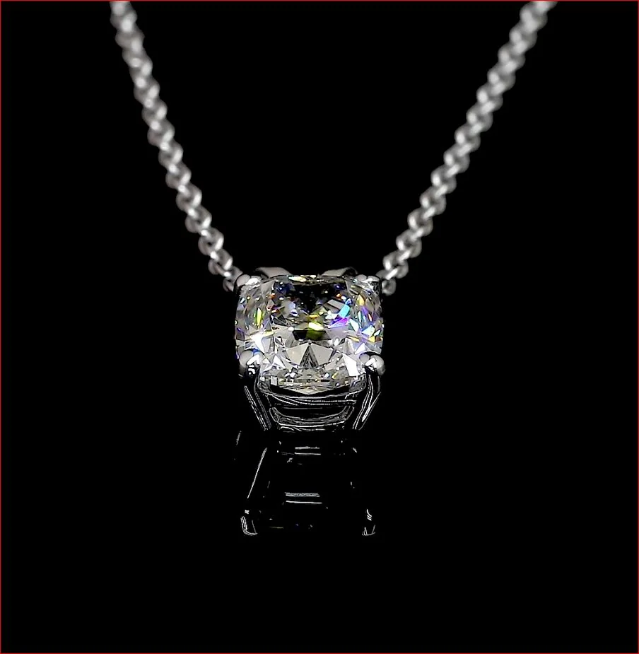 1.91 Cts 14k White Gold Cushion Shape Solitaire Pendant - Image 4