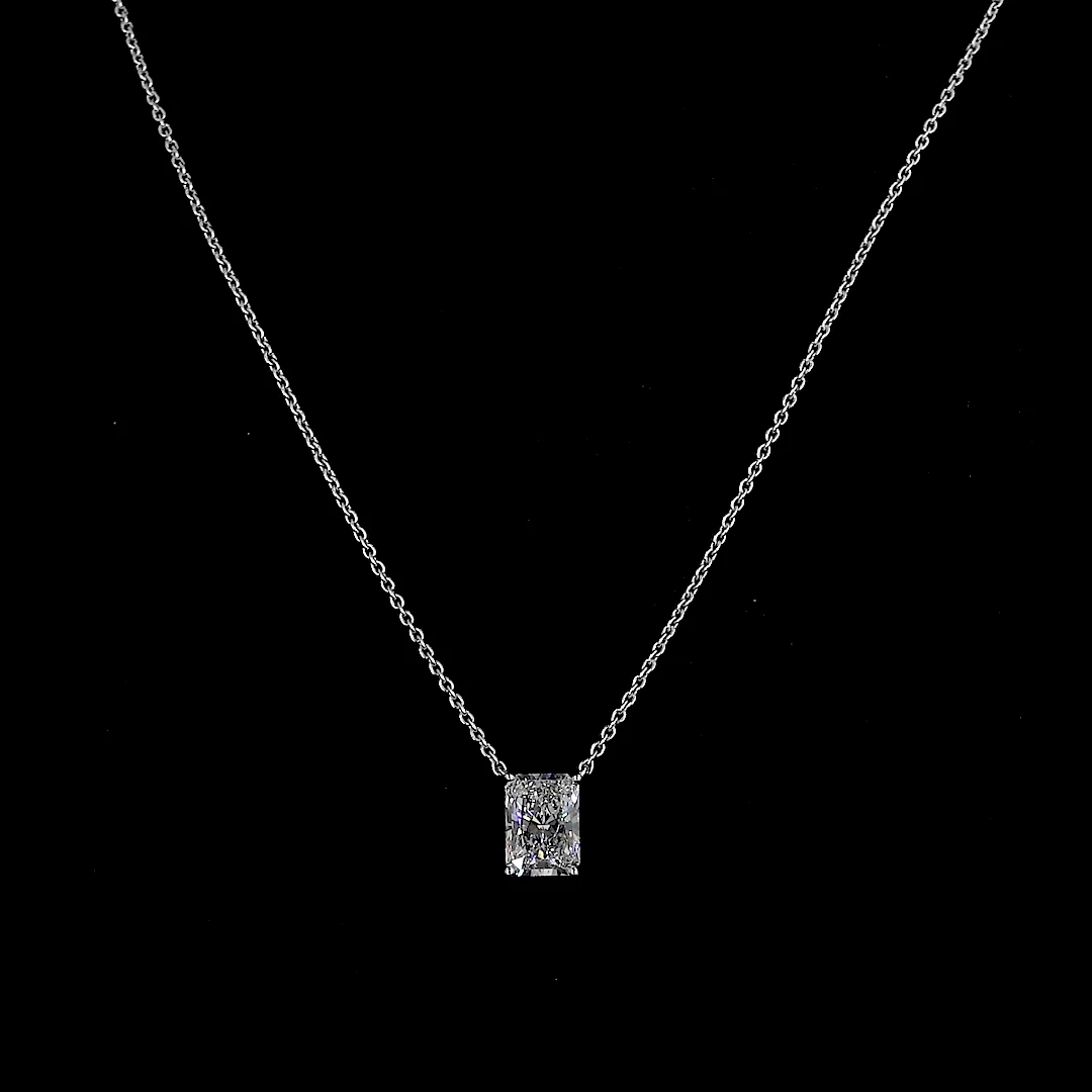 1.97 Cts 14k White Gold Radiant Shape Solitaire Pendant - Video