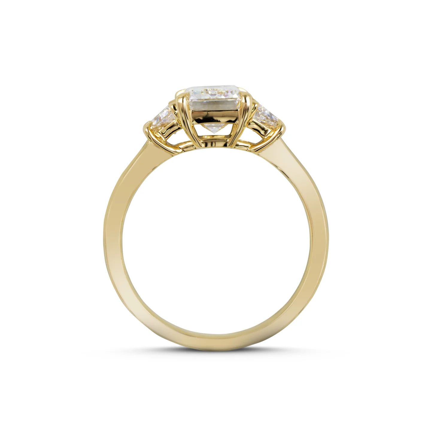 2.65 Cts 14k Yellow Gold Emerald Shape 3 Stones Ring - Image 3