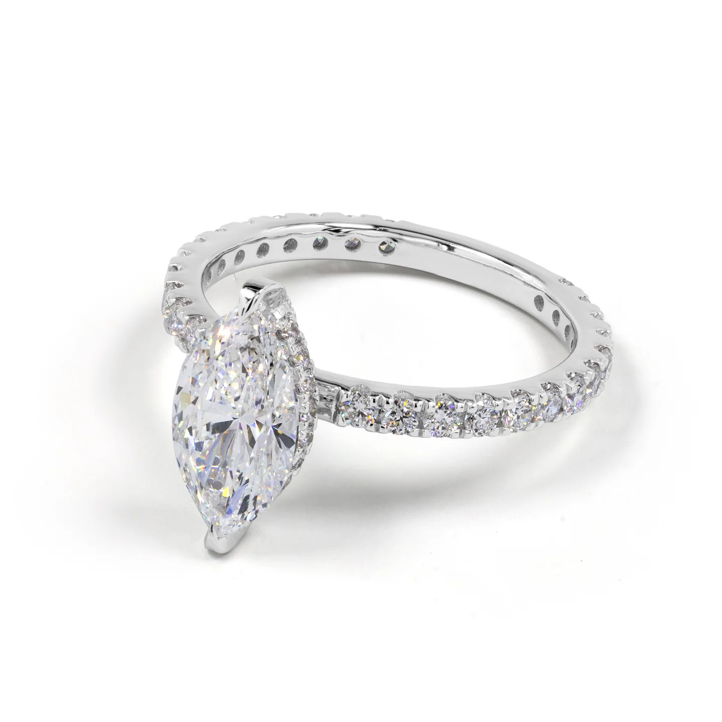 1.73 Cts 14k White Gold Marquise Shape Hidden Halo Ring - Image 2