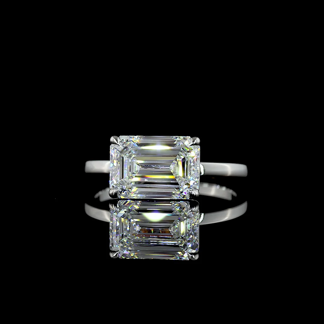 3.06 Cts Platinum Emerald Shape Solitaire Ring - Video