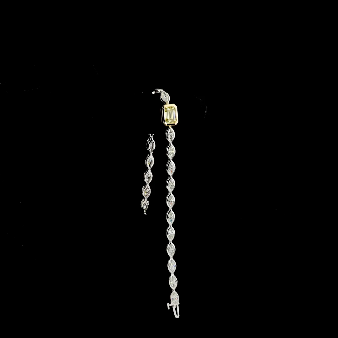6.09 Cts 14k Two Tone Emerald Shape Tennis Bracelet - Image 3
