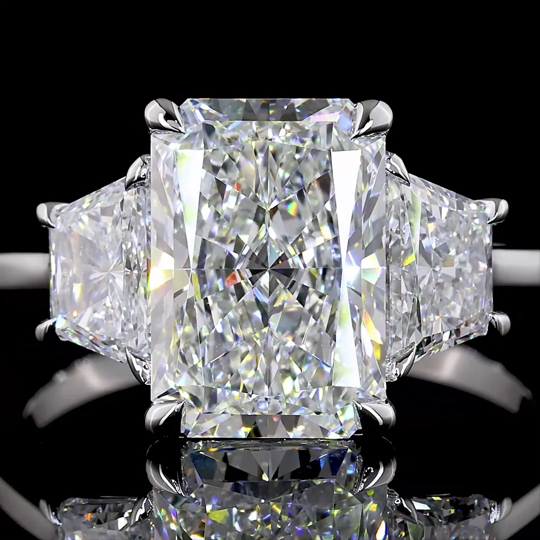 4.21 Cts 14k White Gold Radiant Shape 3 Stones Ring - Image 3