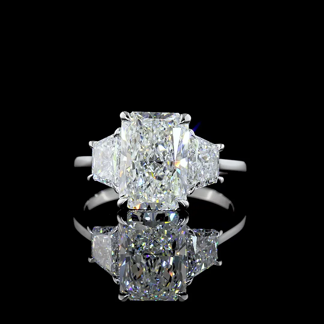 4.19 Cts 14k White Gold Radiant Shape 3 Stones Ring - Video