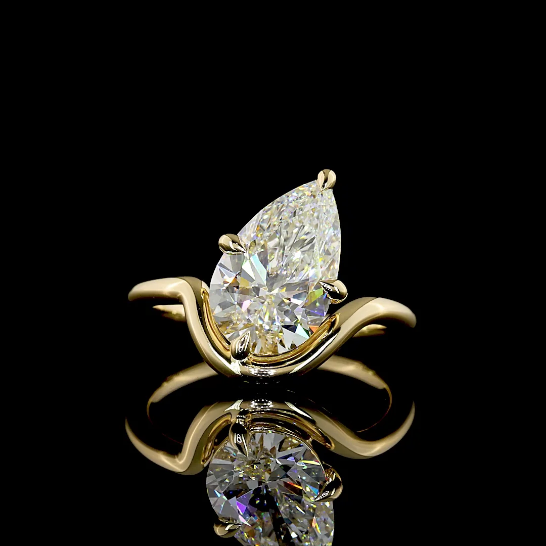 3 Cts 14k Yellow Gold Pear Shape Solitaire Ring - Video