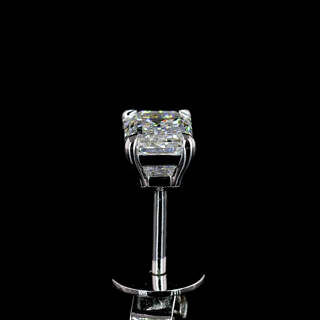 1.09 Cts 14k White Gold Emerald Shape Studs Earring - Image 4
