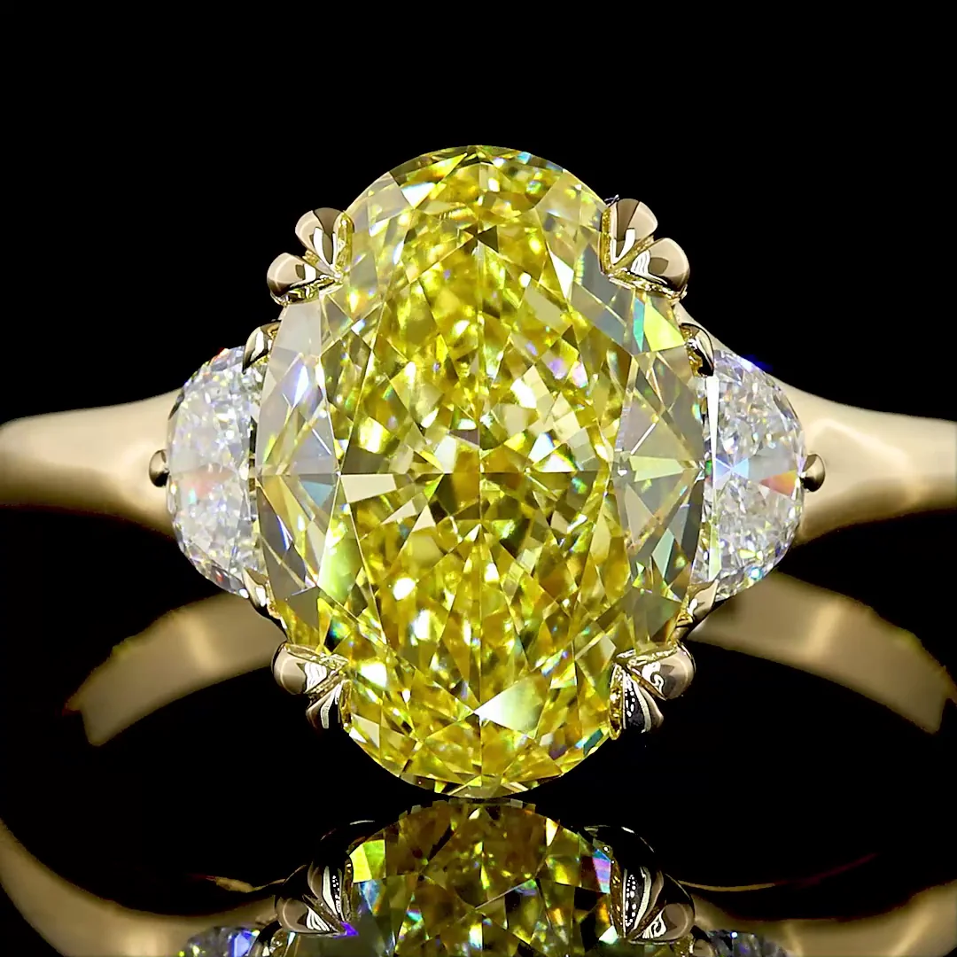 3.32 Cts 14k Yellow Gold Oval Shape 3 Stones Ring - Image 3